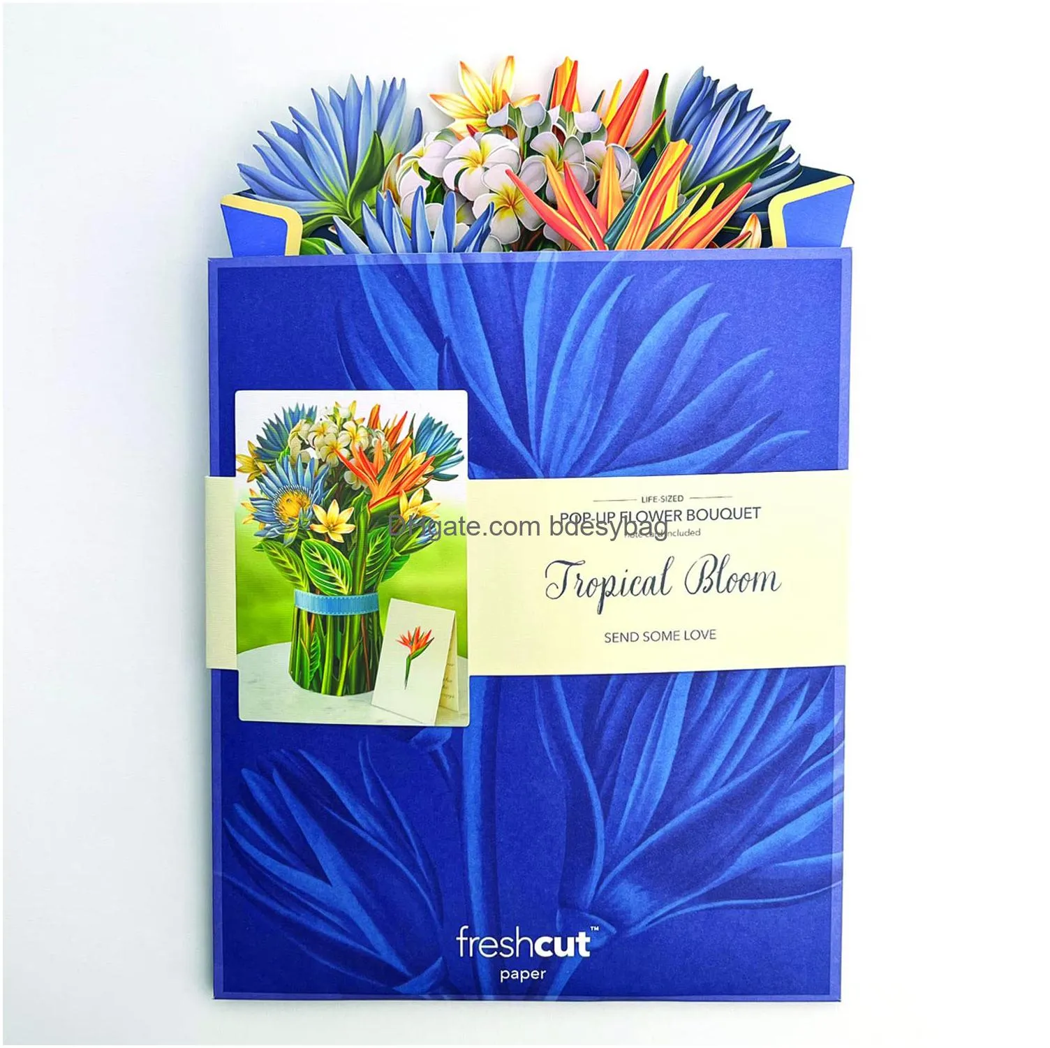  up cards tropical bloom 12 inch life sized forever flower bouquet 3d popup greeting cards with note card and envelope birds of paradise lotus blossom flowers