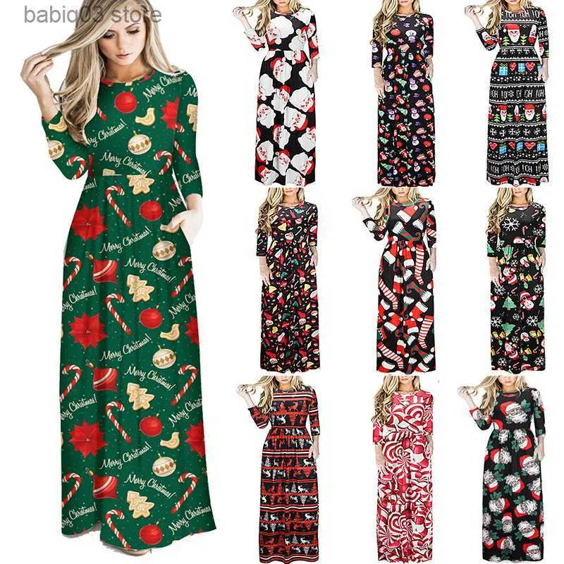 Robes de maternité S ~ 3XL Robe de Noël maternité Imprimer Slim robe enceinte Casual manches longues Arbre de Noël Bonhomme de neige Party Robes de grossesse T230523