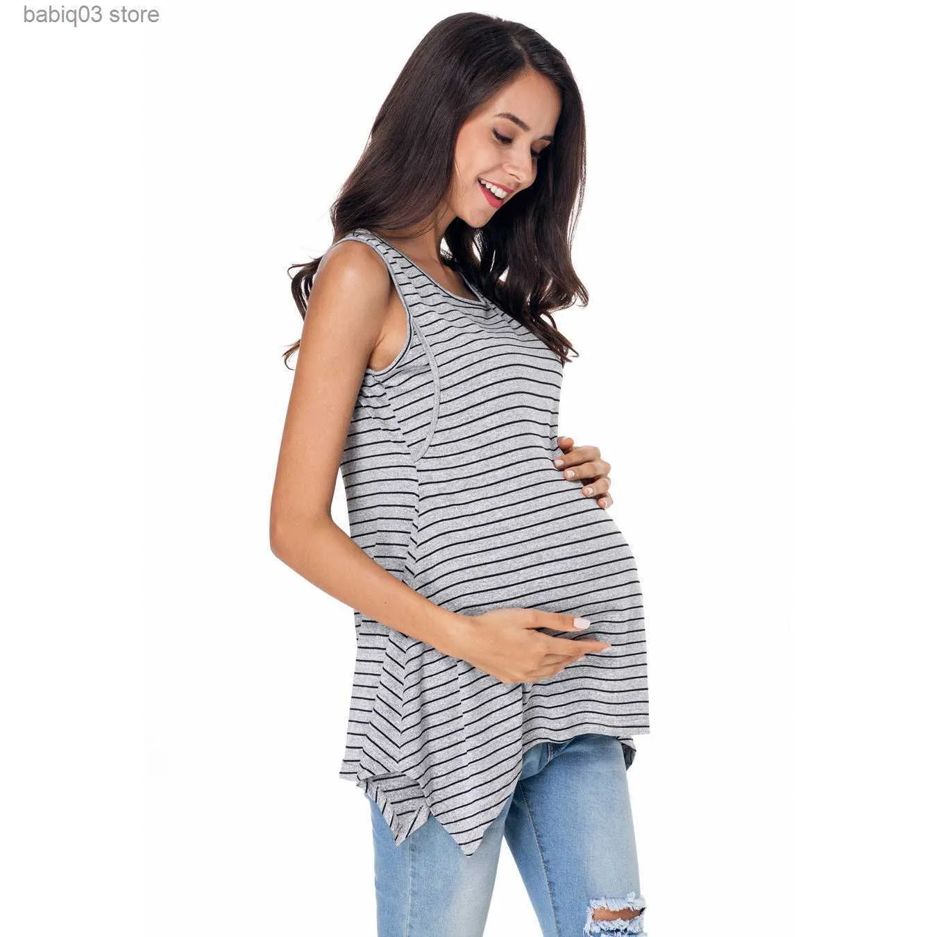 Zwangerschapstoppen T -gebreide pullover -tops voor zwangerschapsvrouwen 2023 Zomer Casual mouwloze losse t -shirt T -stukken zwangerschapskleding vrouwelijke kleding T230523
