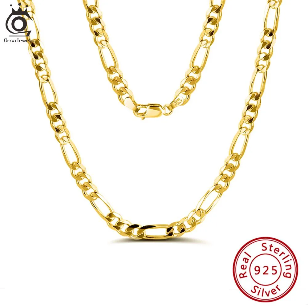 Necklaces ORSA JEWELS Italian 18K Gold Plated 5.0mm Figaro Chain Necklace 925 Sterling Silver Men Necklaces Chains Fine Jewelry Gifts SC34