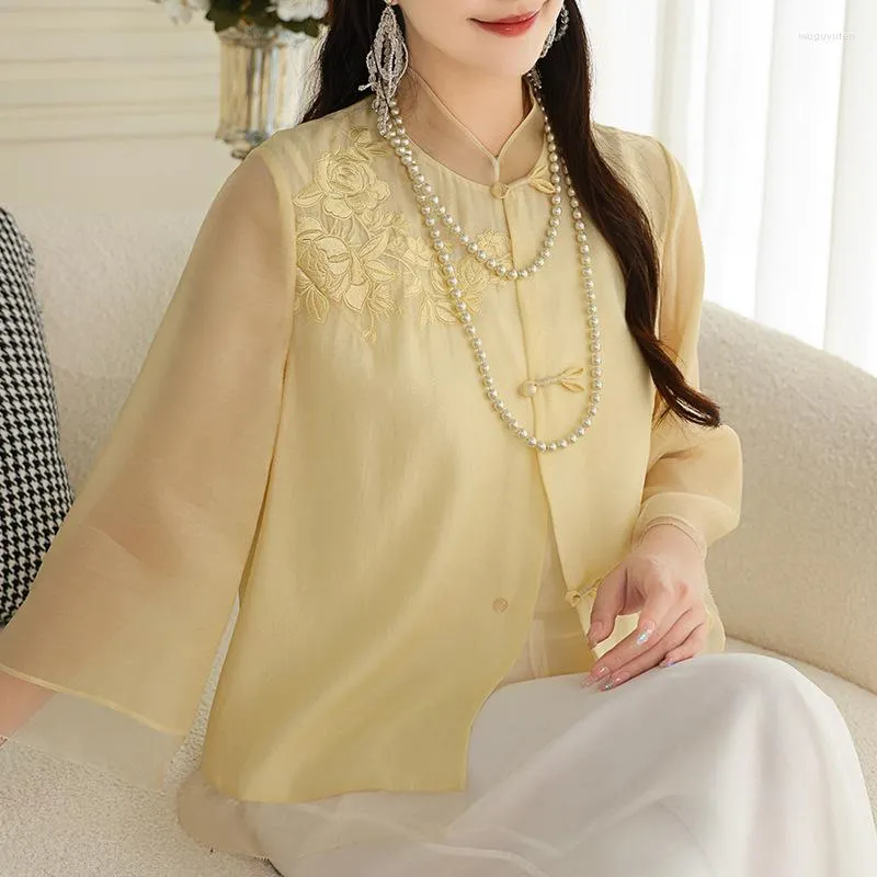 Vêtements ethniques haut de gamme printemps été haut chinois Tang tenue rétro broderie élégante dame Blouse femme S-XXL