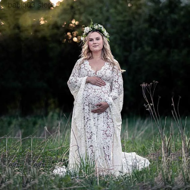 Moderskapsklänningar moderskapsfotografering klänning lång kjol bohemisk stil spets gravid kvinna klänning studio skytte hjälpstyling leveranser t230523