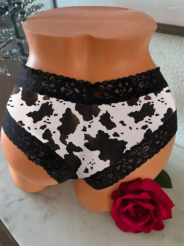 Mutandine da donna Donna Sexy Mucca Pizzo Splicing Intimo a vita bassa Perizoma Femminile Perizoma Lingerie traspirante Tentazione Ricamo Intimo