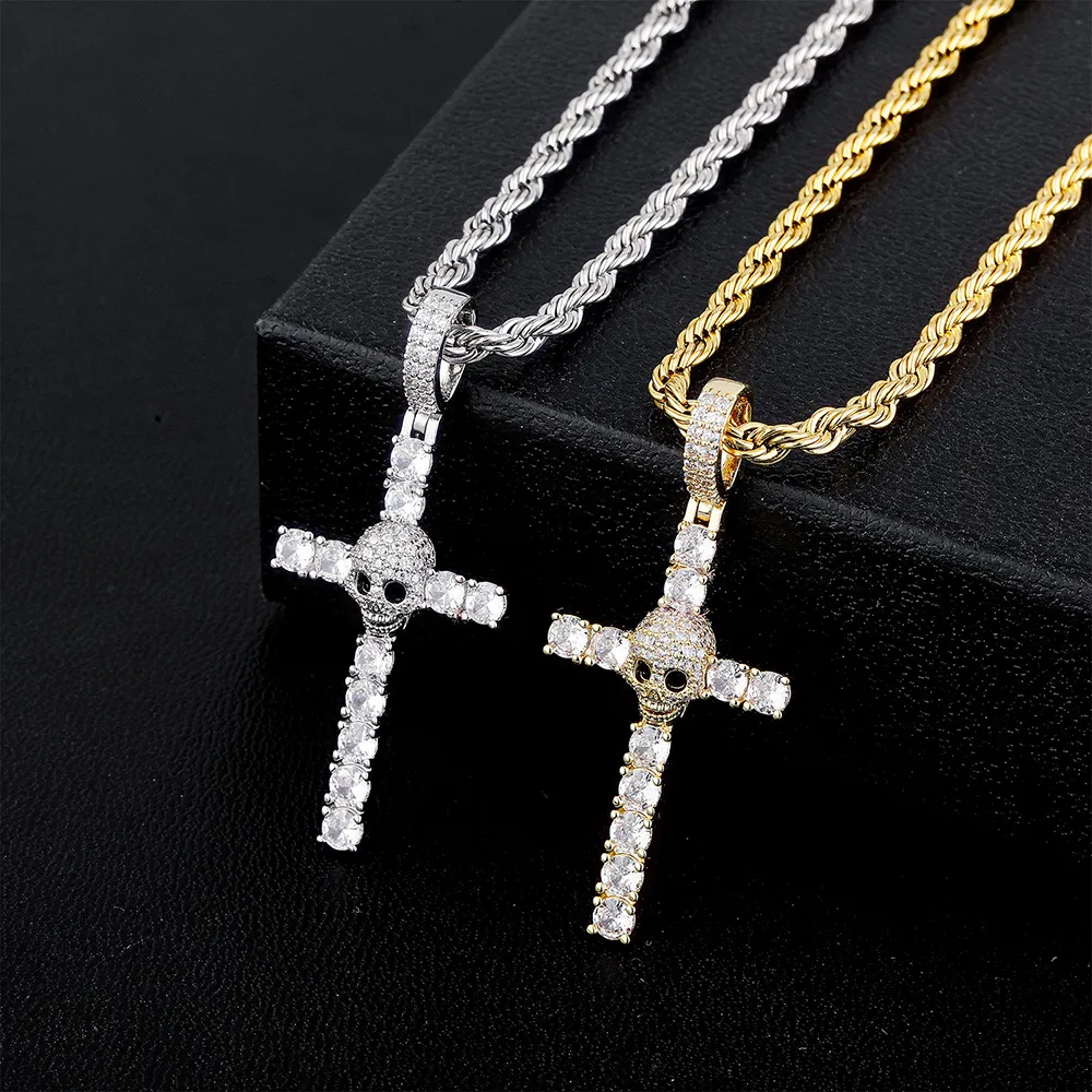 Hip Hop Skull Cross Hanger Ketting 14K Echt Vergulde Sieraden Vrouwen Mannen Gift