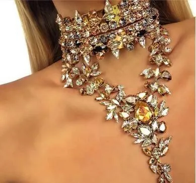 Kolyeler Moda tıknaz mücevher kristal çiçek ifadesi benzersiz yıldız patlaması kolye rhinestone lüks büyük instagram maxi cezalandırıcı yaka kolye