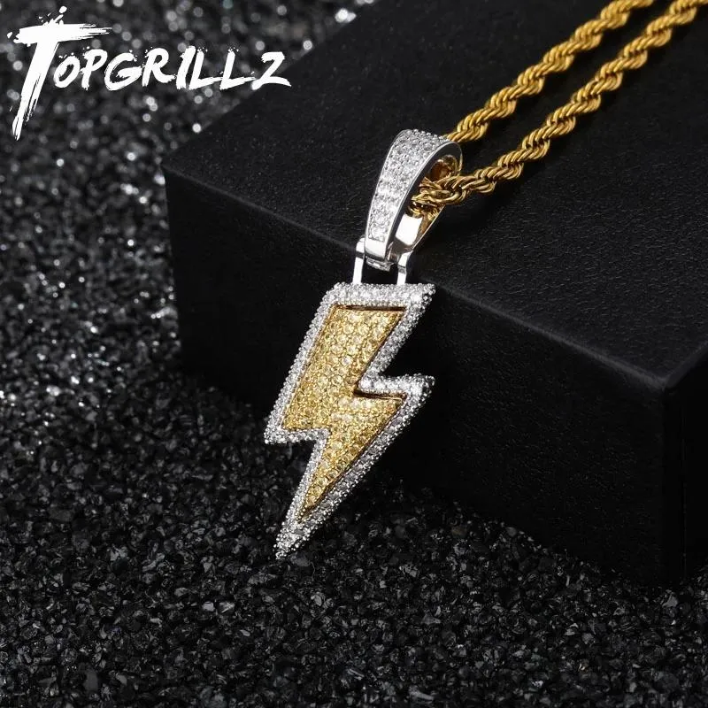 Necklaces TOPGRILLZ Iced Out Bling Lightning Pendants With Tennis Chain Copper Material AAA Cubic Zircon Men's Hip Hop Jewelry Gift
