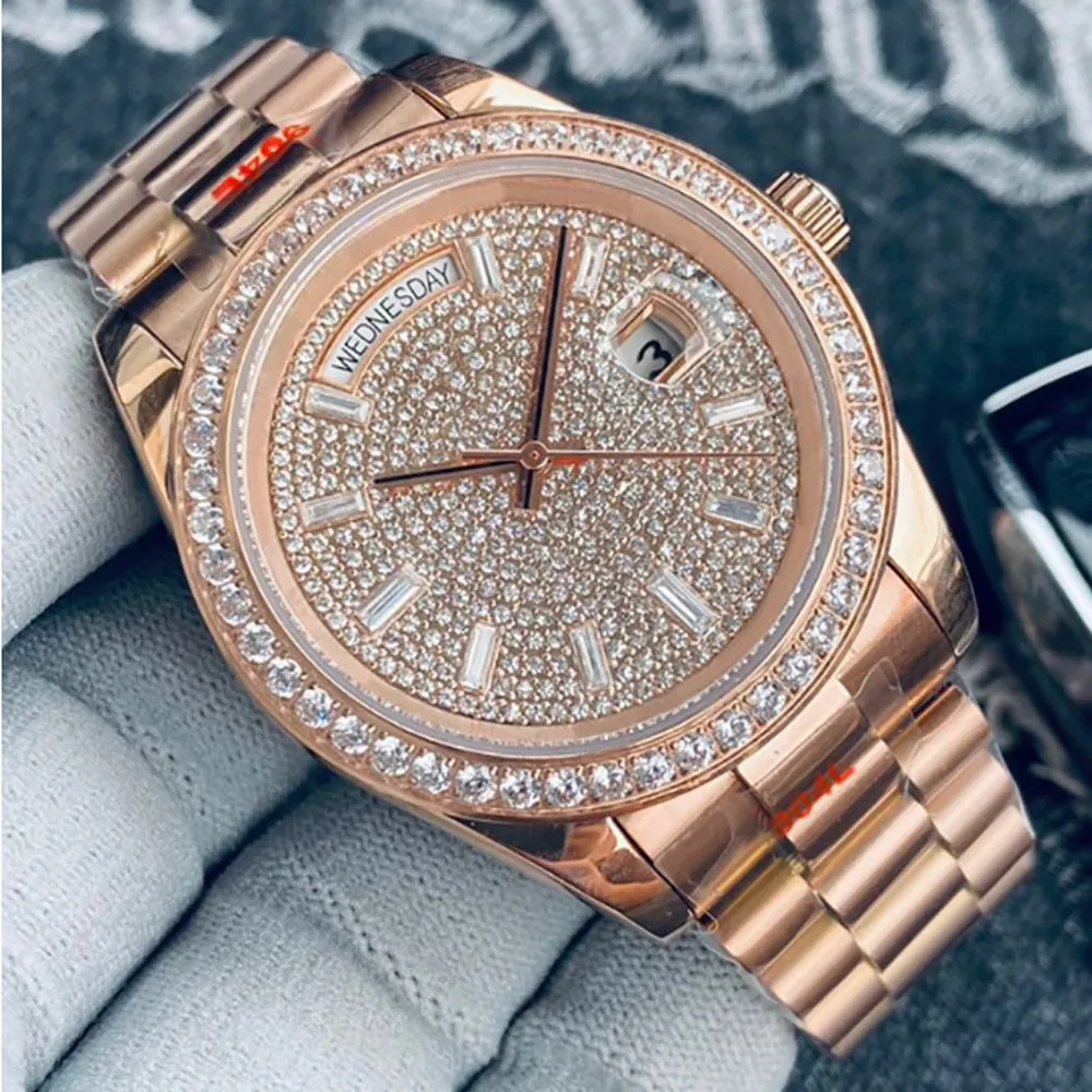Rose Gold Stainless Steel Strap Casual Business Mens Watch Casual Business Watches 41mm Diamond Dial Automatic Winding Mechanical Wristwatch