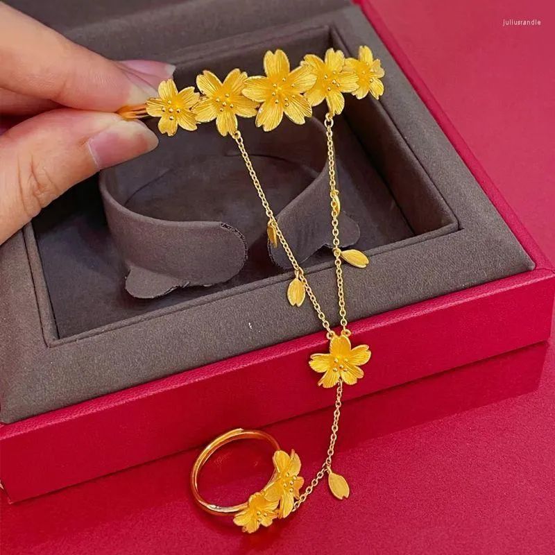 Cherry Blossom Link Bracelet 24K Gold Plated One Piece Chain