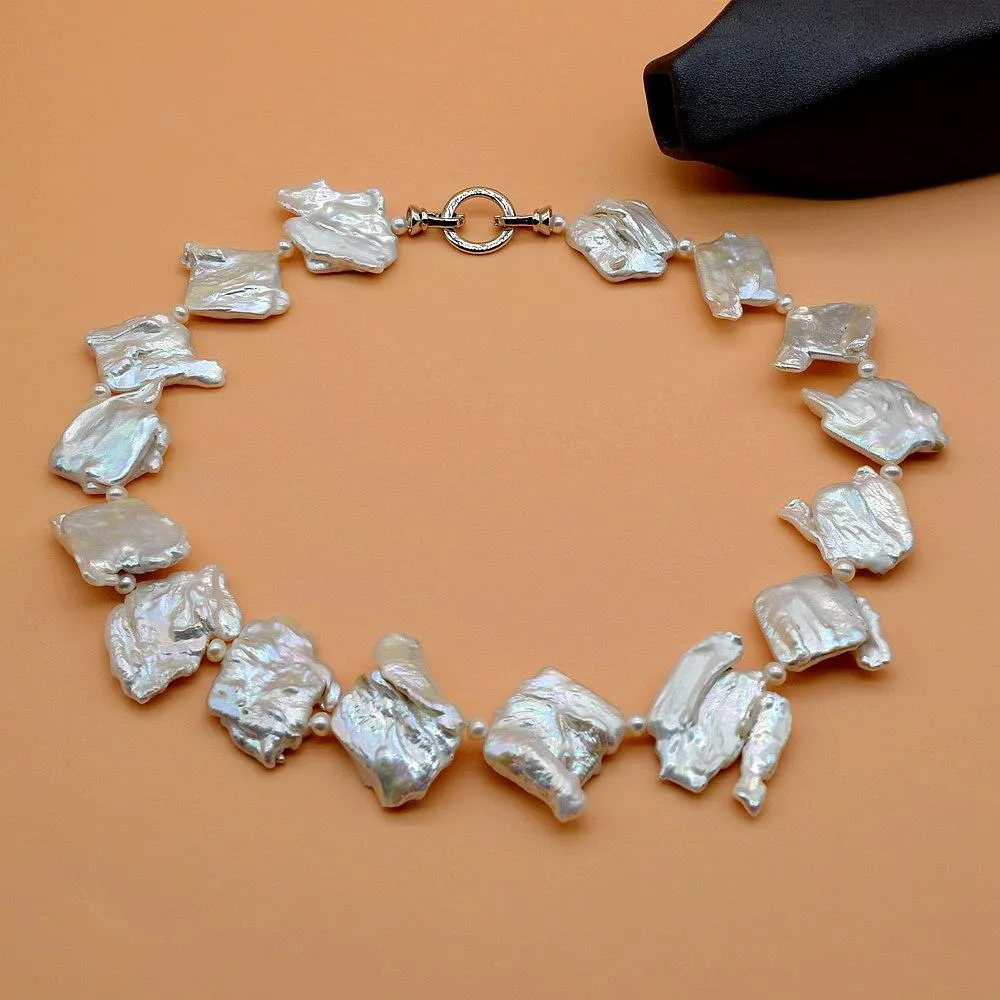 Halsketten Sexy Perlenketten Weiße Naturperlen Starker Glanz Kurze Halsketten Echte Barockperlen Übertriebene Damenhalsketten