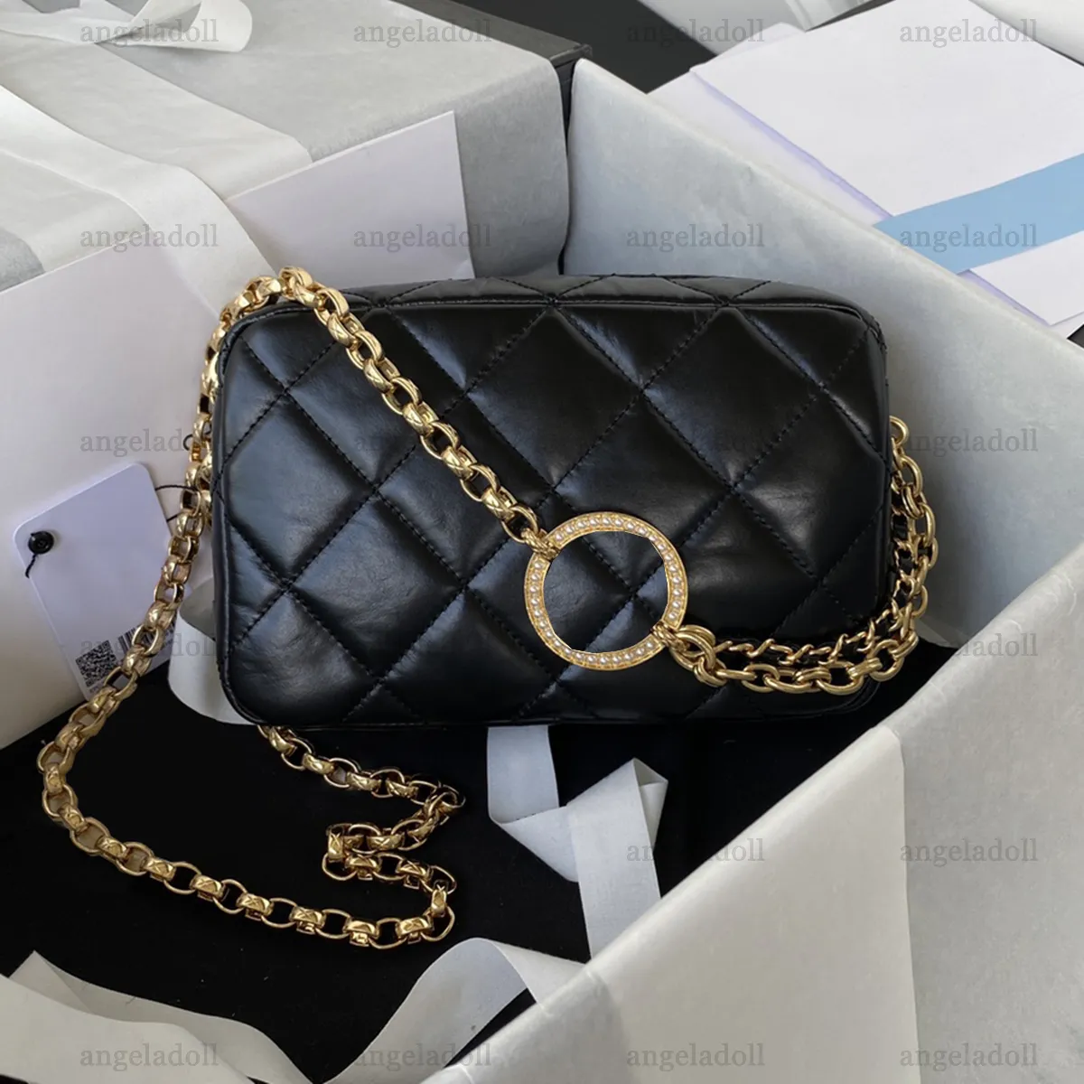 10A Mirror Quality Designers Mini Camera Bags 19cm Womens Real Leather Lambskin Quilted Flap Black Purse Luxury Chip Handbag Crossbody Shoulder Strap Chain Box Bag