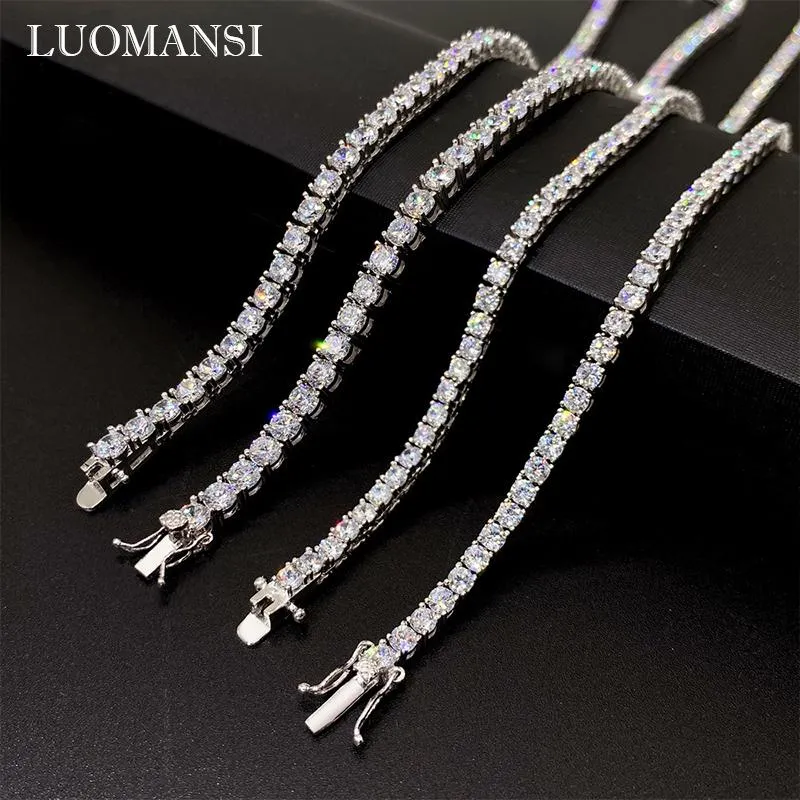 Necklaces Luomansi Real 3MM All Moissan Diamond Tennis Necklace Passed Diamond Test S925 Sterling Silver High Jewelry Party Wedding