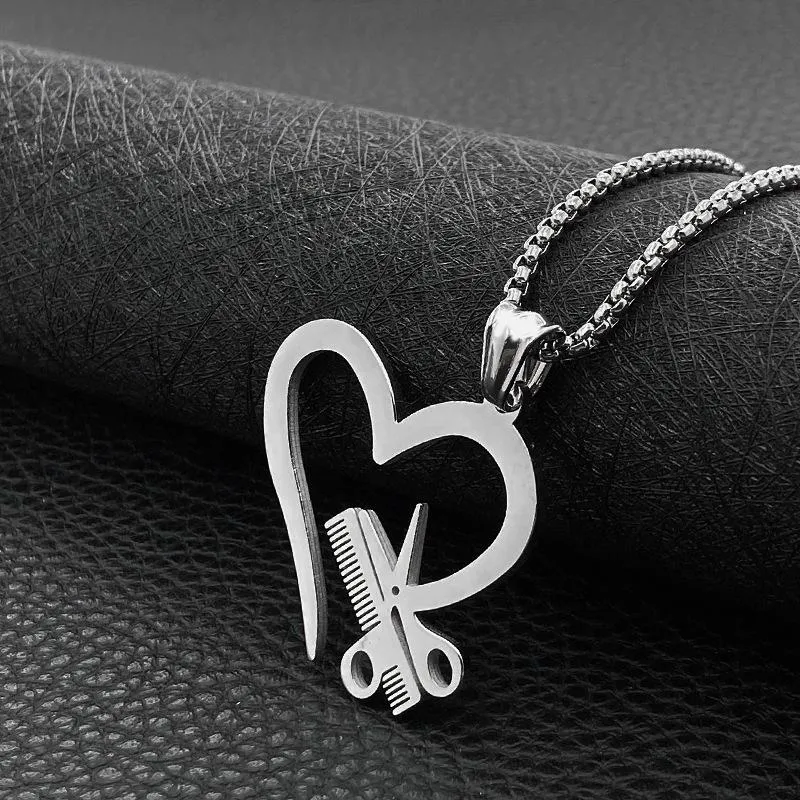 Catene in acciaio al titanio Love Heart Scissor Collana con ciondolo vintage Negozio di barbiere Parrucchiere Punk Gotico Goth Gioielli per coppia Catene