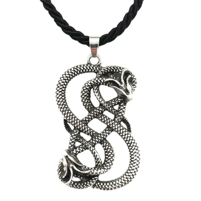 Collane con ciondolo Norse Loki Double Dragon Goth Ouroboros Scandinavian Viking Mens Collana Accessori gotici Gioielli per HalloweenPendente