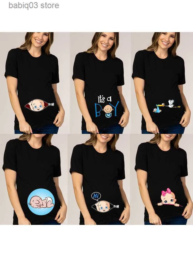 Maternity Tops Tees Pregnant Women Maternity Clothes Baby Print Pregnant Funny T-shirt Summer Maternity Tops Pregnancy Announcement New Baby Tee T230523