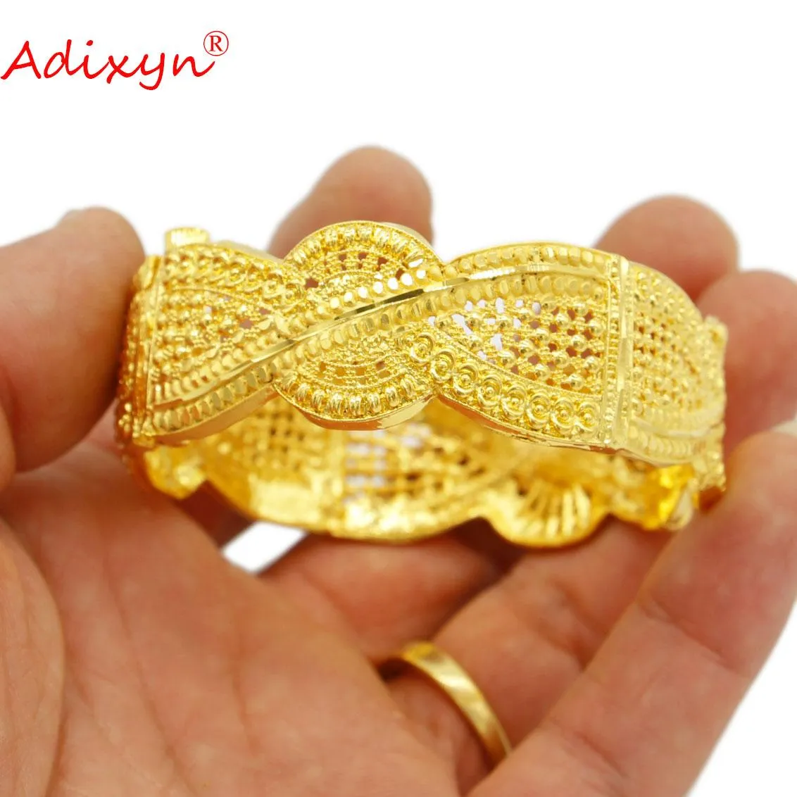 Bracelet Adixyn larges bracelets pour femmes couleur or 24 carats Bracelet de luxe indien Dubaï peut ouvrir des bijoux cadeaux de mariée de mariage N022242