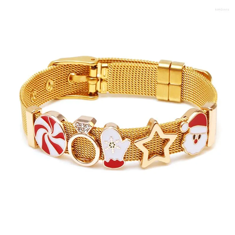 Charm Bracelets Red Candy & Star Beads Fit Fashion Brand 10mm Stainless Steel Mesh For Women Kids Christmas Gift