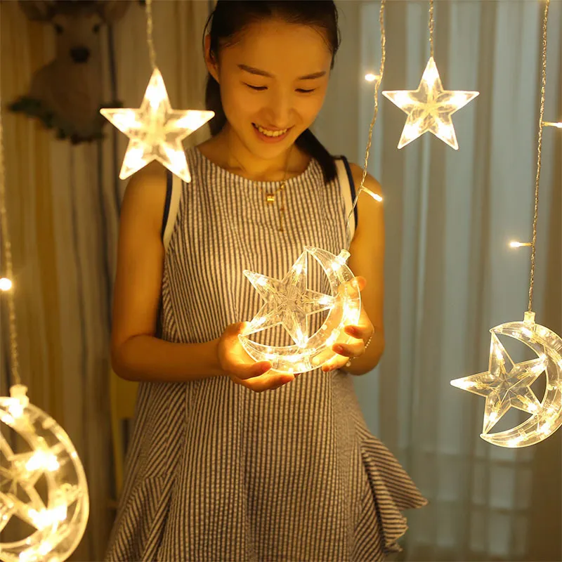 기타 이벤트 파티 소모품 3Meter LED Fairy Light Garland Ramadan Eid Mubarak 12 Moonstar Lamp 220V EU 이슬람 조명 홈 윈도우 230522