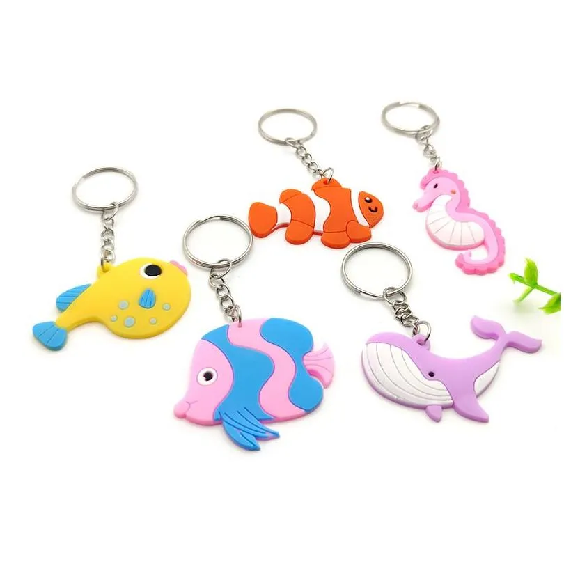 Keychains Lanyards PVC Tropical Fish Marine Animal Cartoon Keychain Hanger Keyring Fashion Accessoires Key Chain Drop levering DHBXE