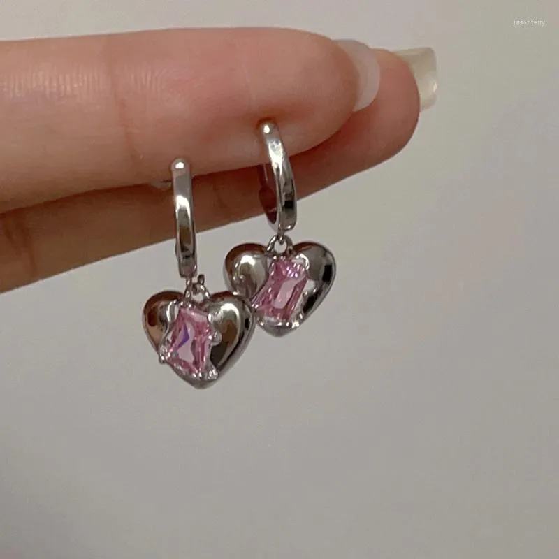 Boucles d'oreilles DREJEW rose Zircon petit coeur boucle d'oreille amour à la mode femmes 2023 fête bijoux en gros