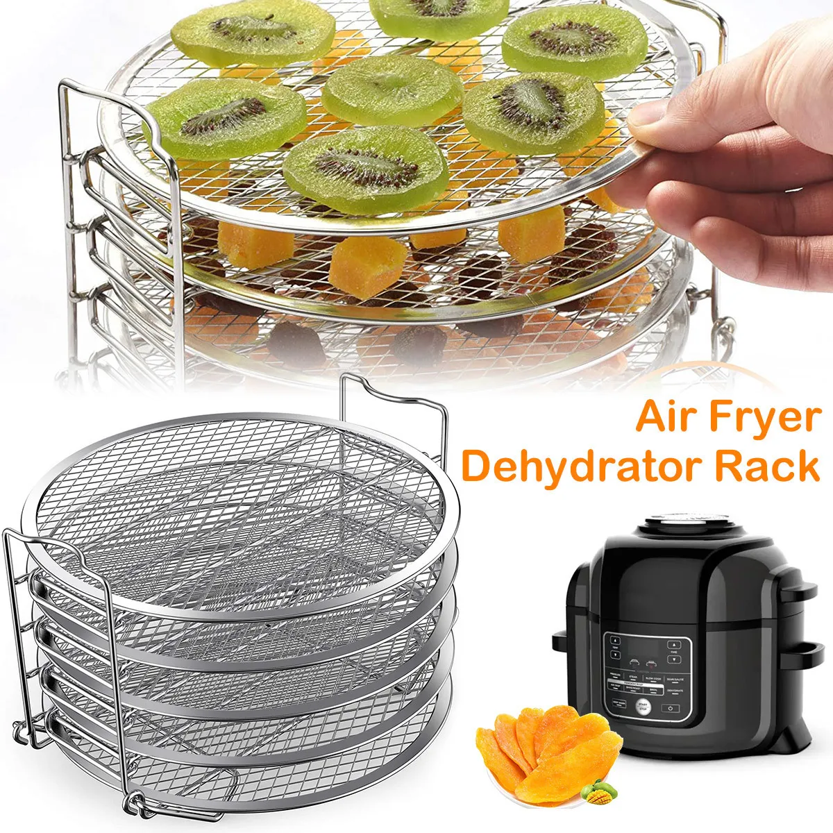 BBQ Tools Accessories 5 Stackable Air Fryer Dehydrator Rack Stainless Steel Dehydrating kitchen Grill for Airfryer 65Qt 8Qt 230522