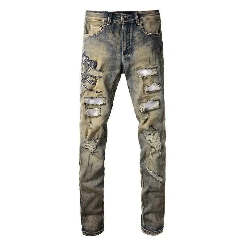 Amires Designer Denim Jeans Pants For Men Old Green Snake