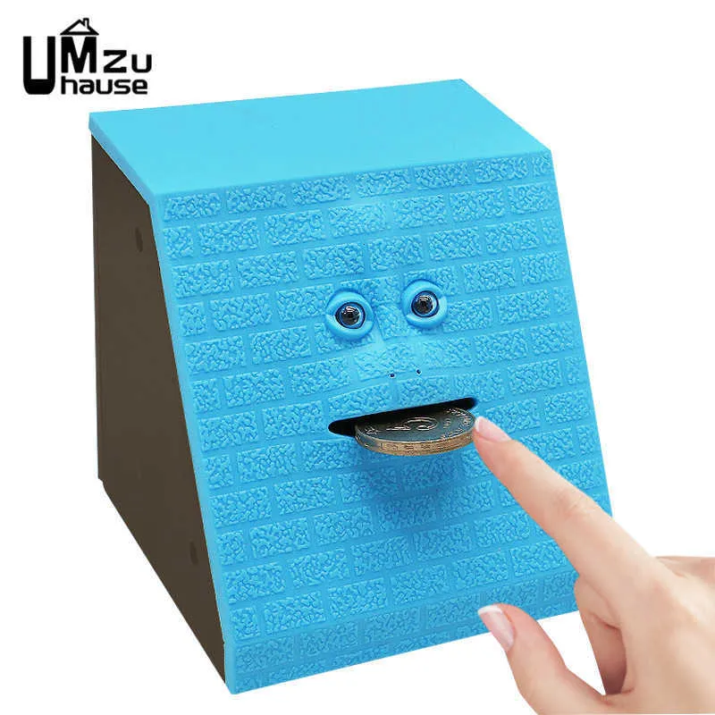 Nouvelles Figurines Fun Face Tirelire Mangez Coin Smart Holder Mignon Électronique Visage Facebank Économisez Tirelire Stockage Roman Jouet Creative Home Decor G230523