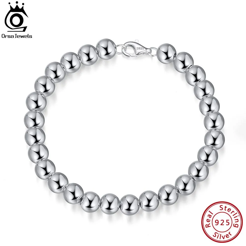 Bangle ORSA JEWELS 4mm Bead Ball Strand Chain Bracelet 925 Sterling Silver Fashion Women Bracelet Jewelry Gifts 6.5/7/7.5/8 Inch SB103