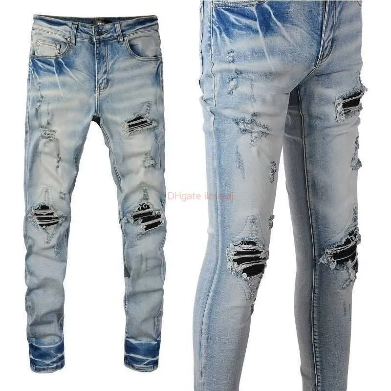 Clothing Super Skinny Light Blue Ripped Jeans Mens Distressed Slim
