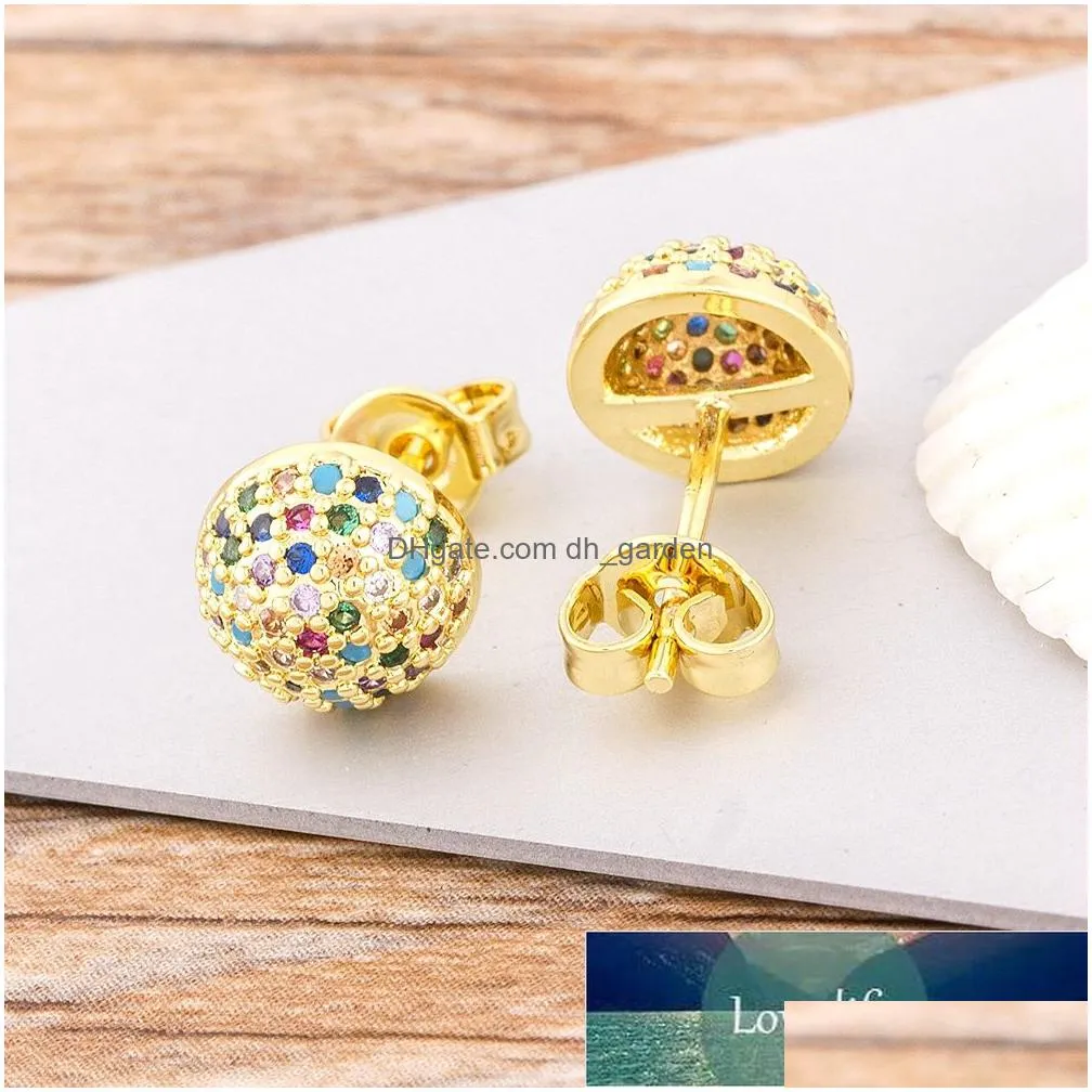 top quality colorful copper zirconia stud earrings for women rainbow jewelry ladies new trends fashion earrings gift factory price expert design quality