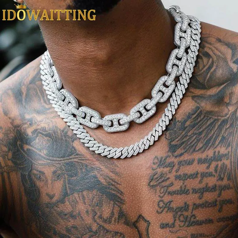 Necklaces Bling Coffee Bean CZ Paved 19MM Choker Link Chain Necklaces For Men Iced Out Sparking Cubic Zirconia HIP HOP Fashion Jewelry