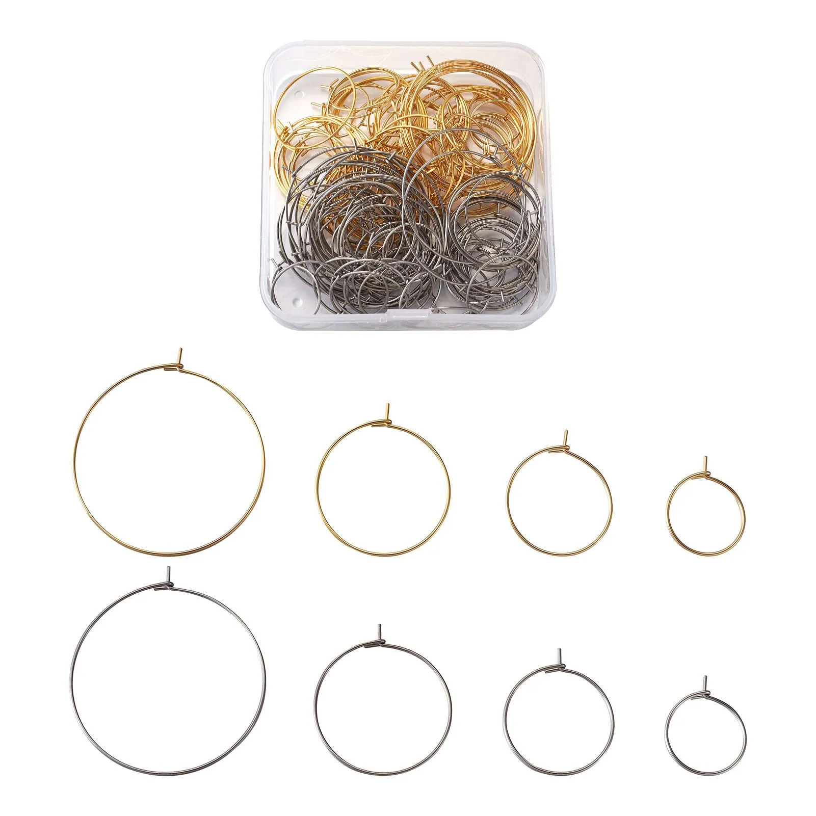 Huggie 1 Box Stainless Steel Wine Glass Charms Rings Hoop Earrings For DIY Jewelry Making Earring Findings Accessories Decor
