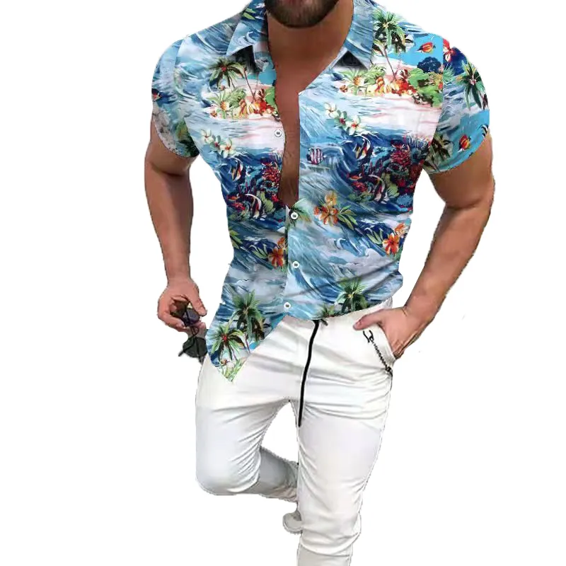 Plus Sizes 3XL Mens Casual Vintage Shirts Short Sleeve Summer
