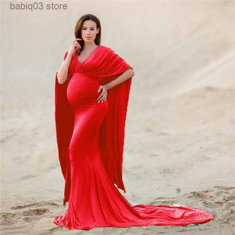 Maternity Dresses New One Shoulder Maternity Dress Summer Pregnant Women Photo Shoot Tail Maxi Long Gown Pregnancy Photography Cloak Tail Dresses