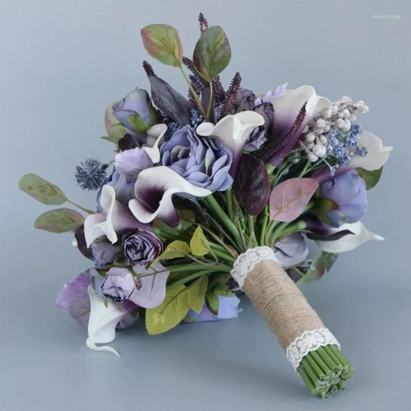 装飾的な花人工花の花束シミュレーションウェディングエンゲージメントセレモニーパーティーのための紫色の灰色の飾り用品