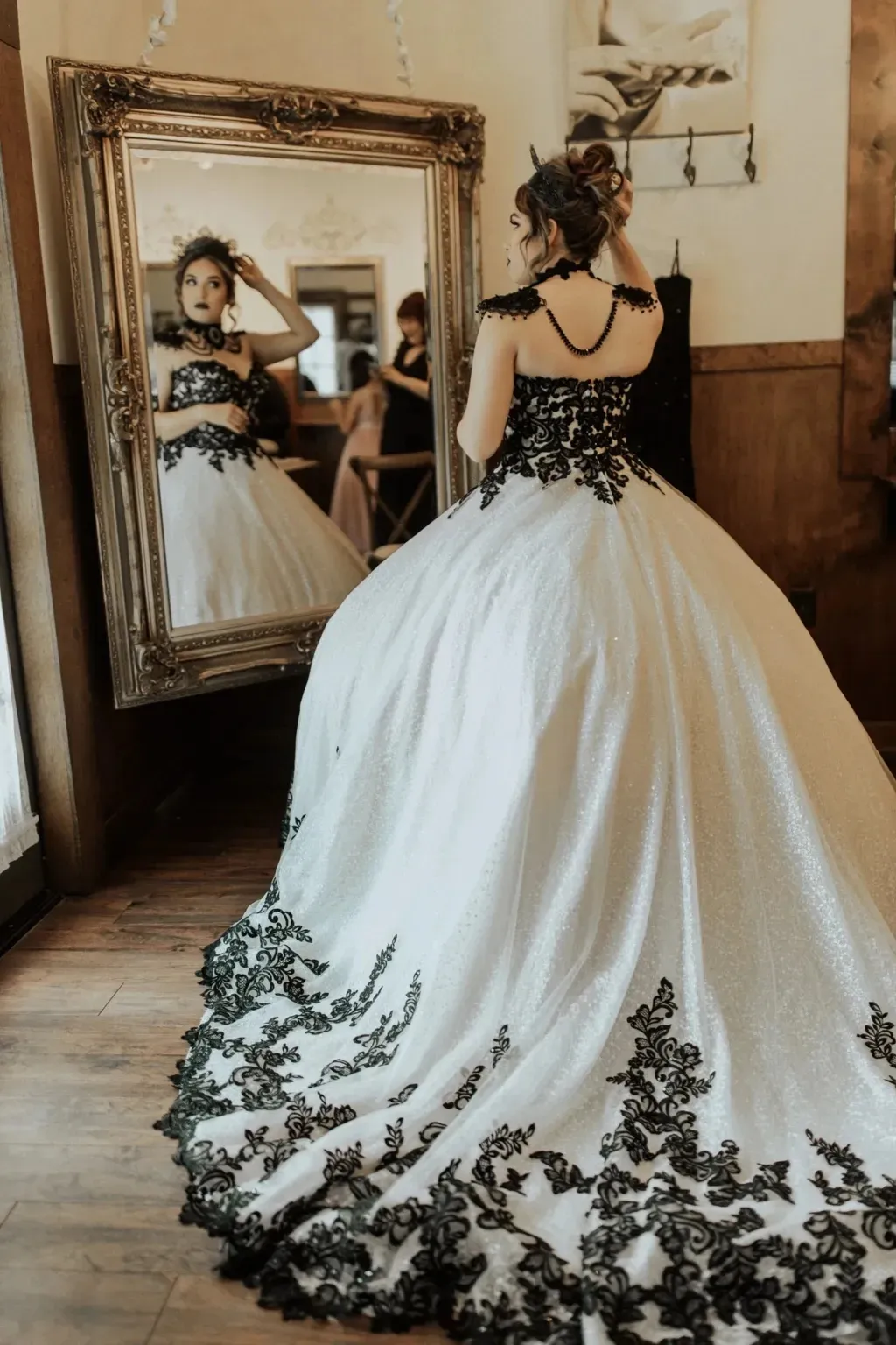black and white cape dress Romi One-Shoulder Bow Cape Gown – Tadashi Shoji Official Online Boutique main image 0