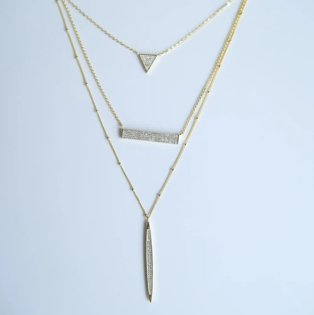 Halsketten garantieren 100 % 925er Sterlingsilber, goldfarben, Mikropavé, klare CZ-funkelnde, mehrschichtige Halsketten für Damen