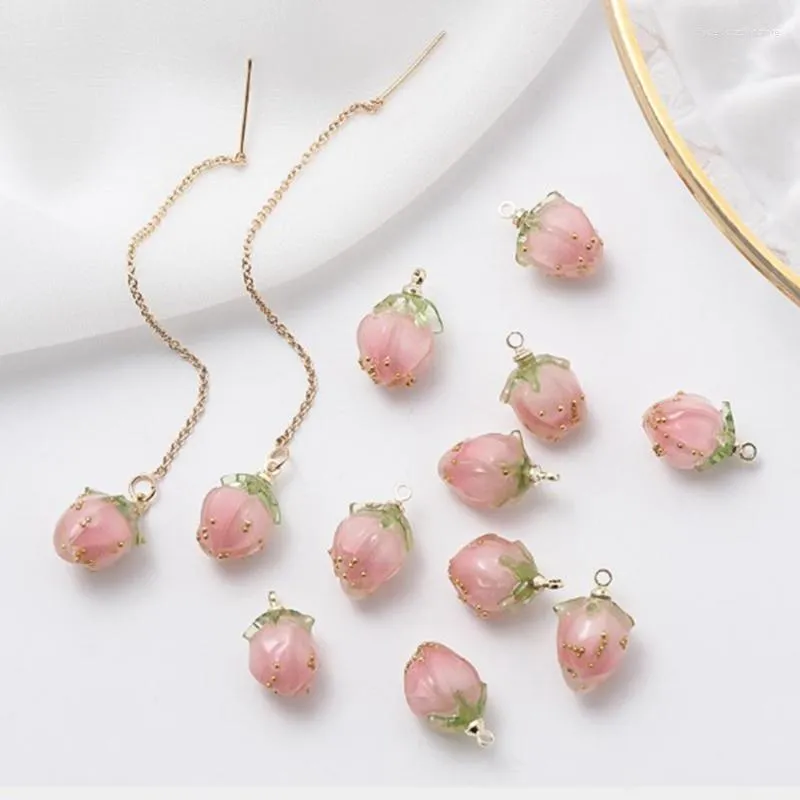 Charms placcatura reale rame metallo 3D Mini resina fragola 2 pz/lotto per gioielli fai da te che fanno la ricerca di accessori