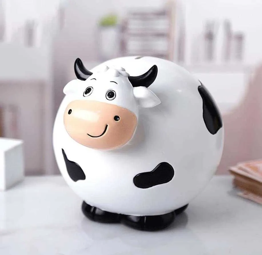 Cute Piggy Bank Set: 3 Resin Dairy Cow Coin Banks Decorative