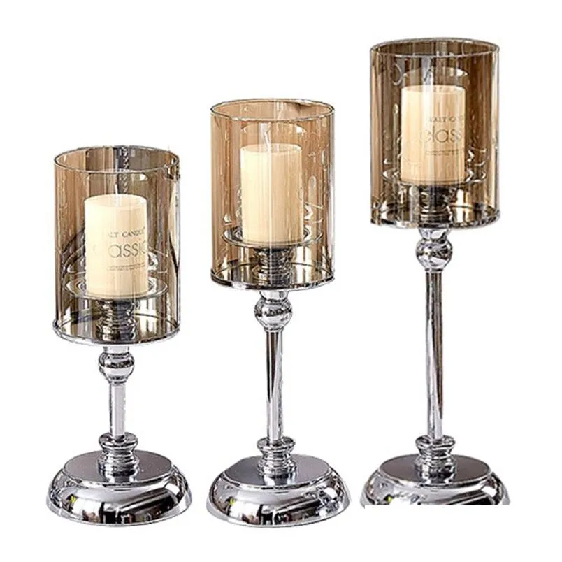 Titulares de vela Romântico Vidro de vidro Candlestick vintage Sier Home Ornamentos de casamento Festival Decoração de Drop Delivery Garden Dhqfc