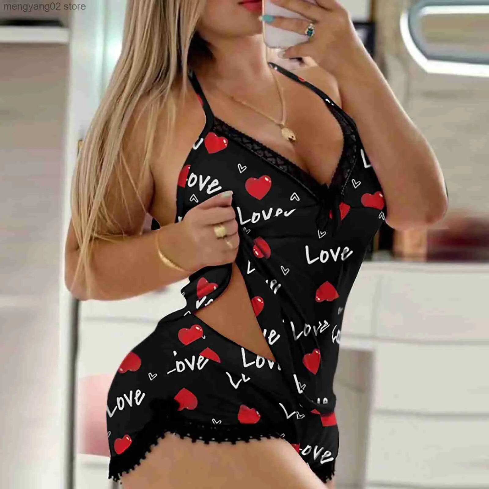 Christmas Plaid Sexy Sleepwear For Women Set For Women Deep V Neck