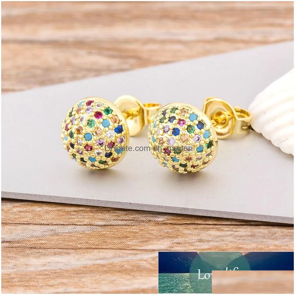 top quality colorful copper zirconia stud earrings for women rainbow jewelry ladies new trends fashion earrings gift factory price expert design quality