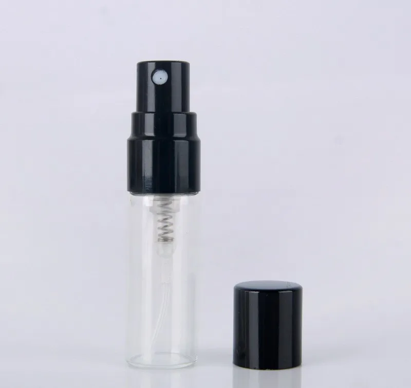 3 ml Klarglas-Parfümflasche mit silberner/goldener/schwarzer Kappe, kosmetischer Pumpspray-Zerstäuber dh9466