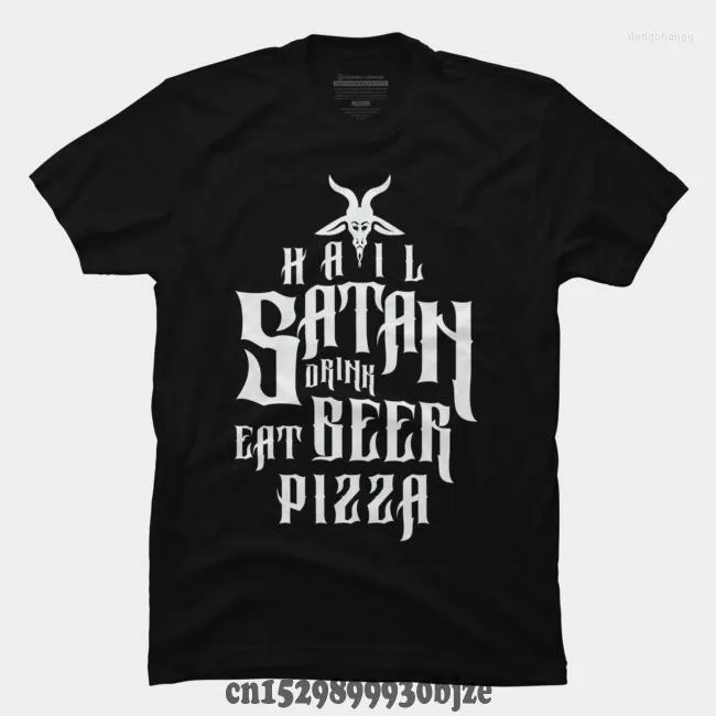 Men's T -skjortor Fashion Shirt Cotton Hail Satan Drink Beer Eat Pizza. Utskrift avslappnad