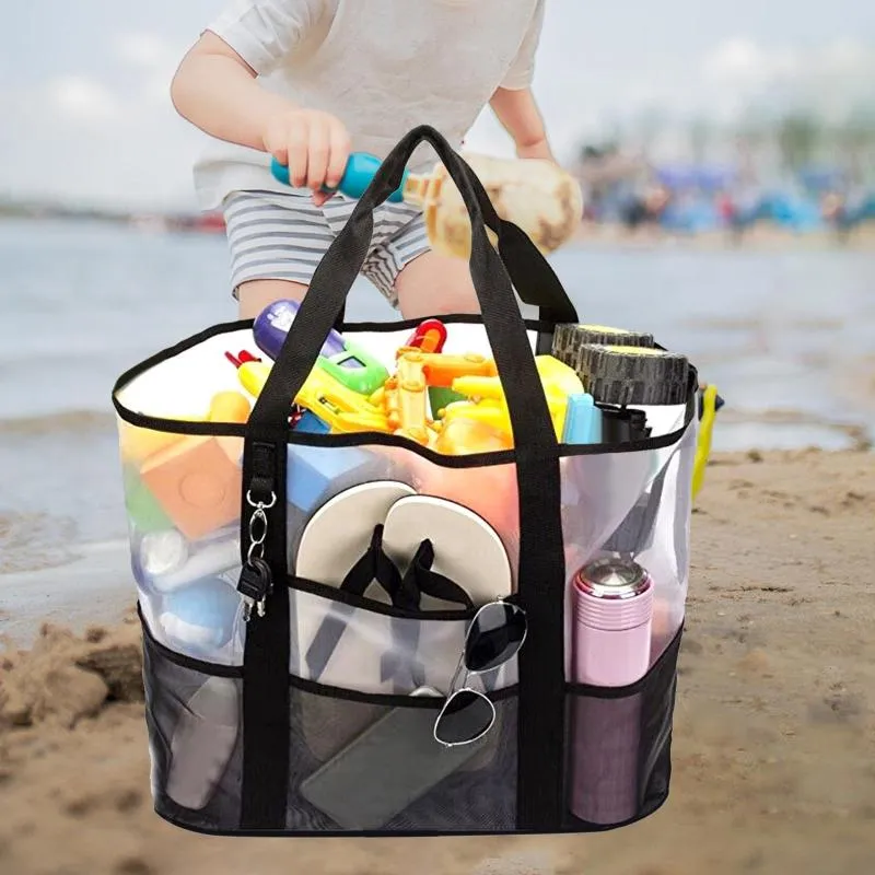 Borse portaoggetti Borsa da spiaggia in rete Tote Sand Toy Asciugamani leggeri Trucco per viaggi in piscina Shopping all'aperto