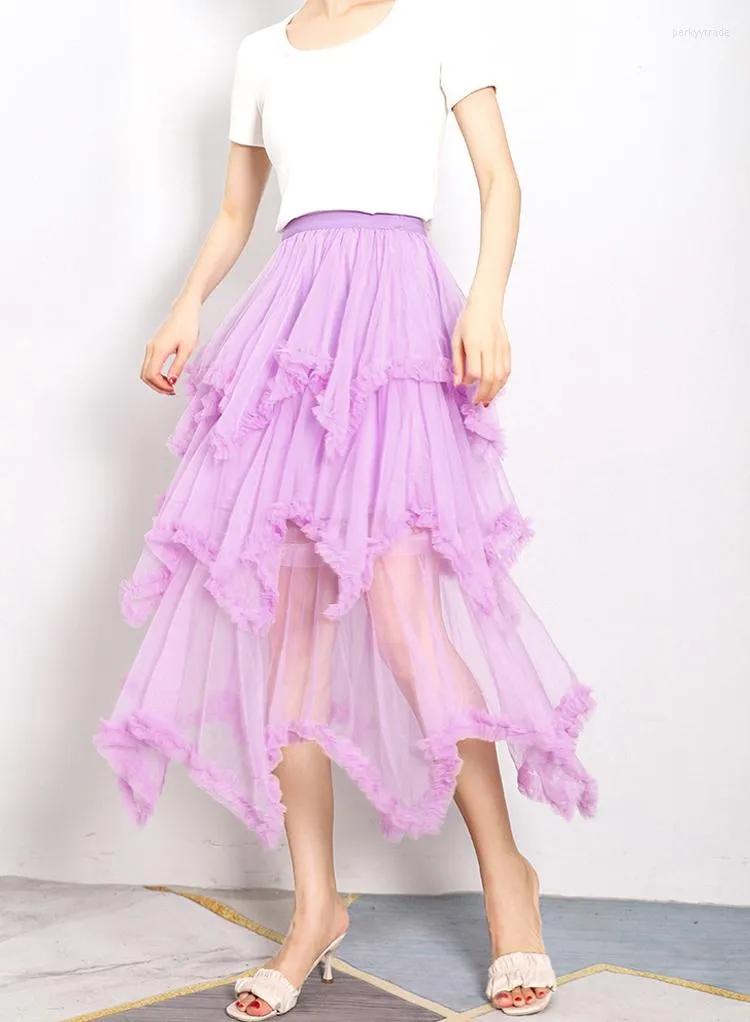 Layered tulle ruffle midi skirt sales