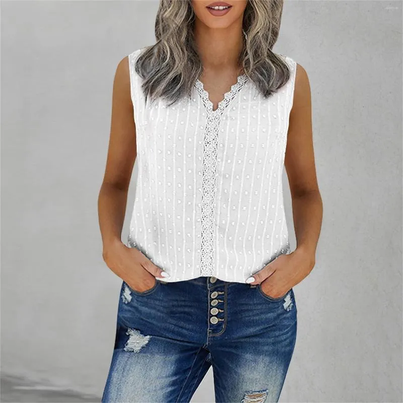 Women's Tanks Women Summer Solid Color Embroidery Loose Sleeveless Lace V Neck Racerback Vest Bra Camisole