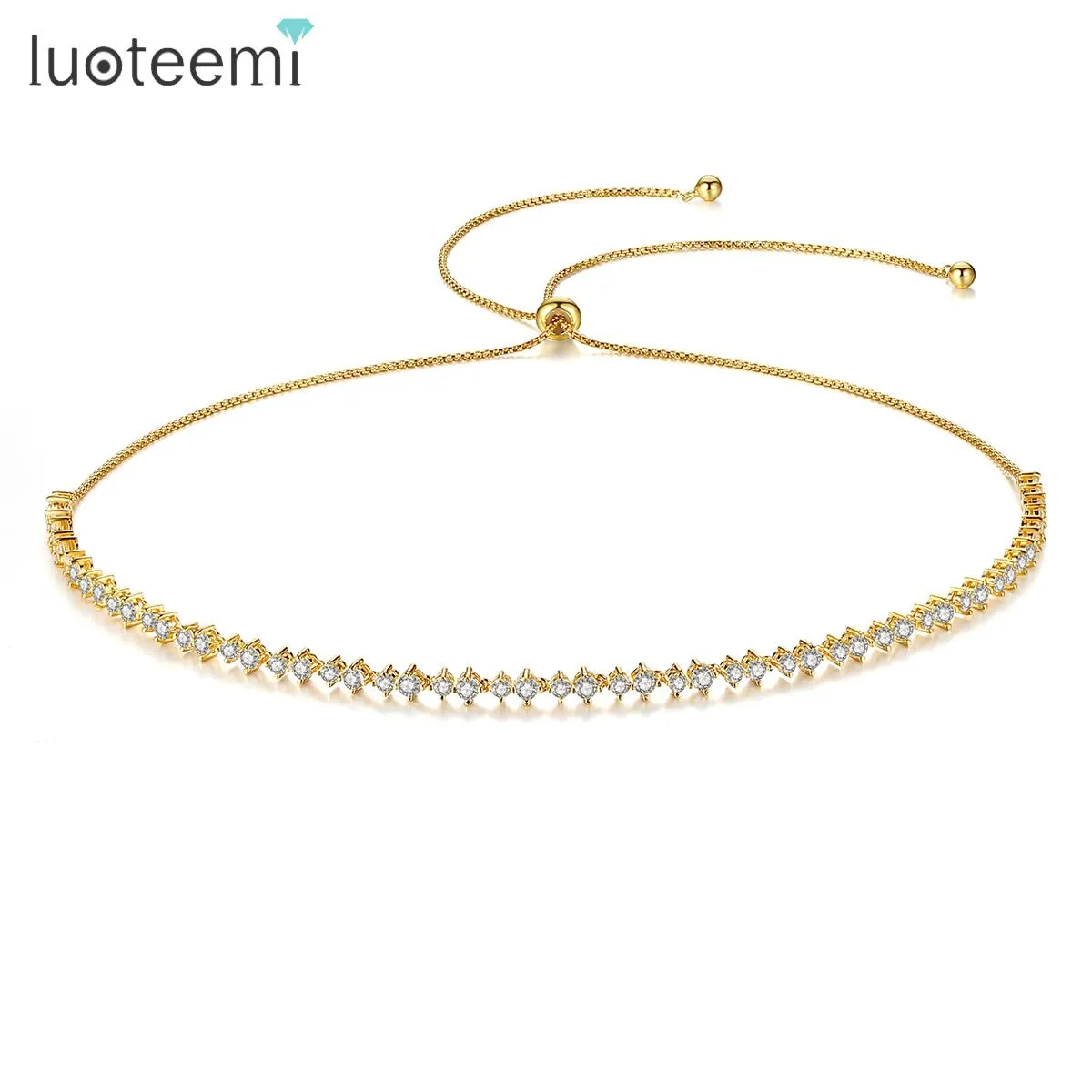 Kettingen Luoteemi Nieuwe mode Vrouwen Goudkleur Ronde CZ Tennis Slide Choker Kettingen voor vrouwelijke feest sexy nek sieraden accessoires