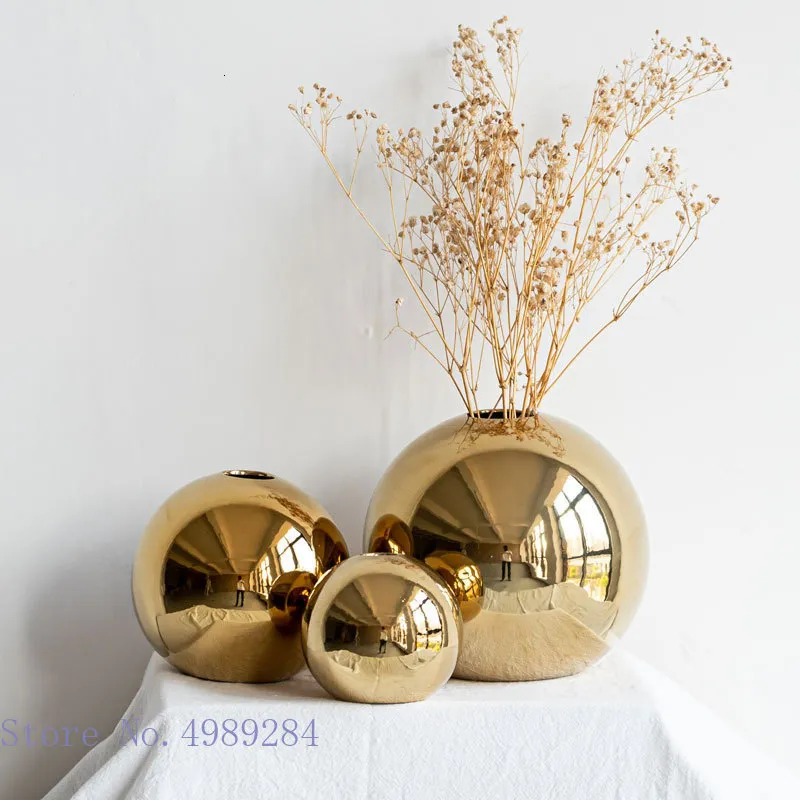 Vazen gouden keramische vaas ronde bal ronde vorm bloem arrangement accessoires bloem vaas bruiloft decoratie gouden bloem vazen ​​2305222222