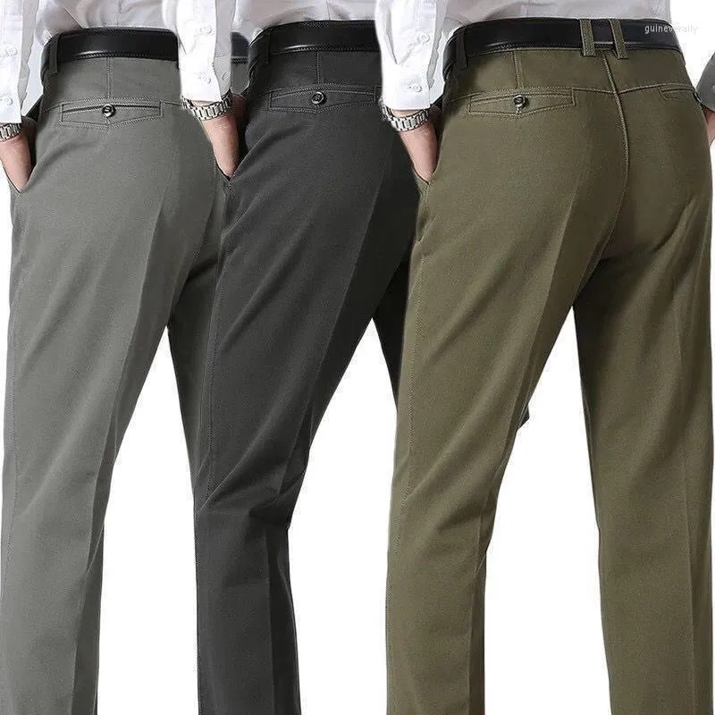 Pantalons pour hommes mode 2023 résistant aux rides Non repassage automne hiver d'âge moyen décontracté ample droit affaires personnes âgées pantalon