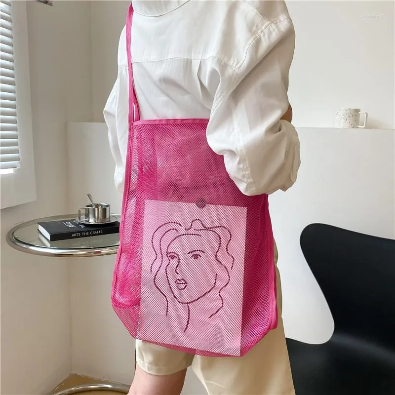 Shopping Bags Women Mesh Large Shoppping Bag Summer Beach Totes Handbag Student Books Storag E Reusable For Fruit Vegetable